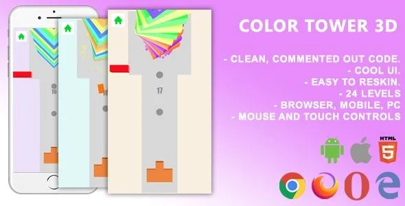 Color Tower 3D. Mobile, Html5 Game .c3p (Construct 3)