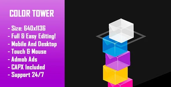 Color Tower - HTML5 Game + Mobile Version! (Construct 2 / Construct 3 / CAPX)