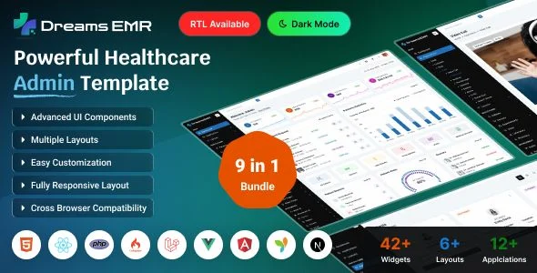 Dreams EMR - React/ Angular/ Vue/ Laravel/ CodeIgniter/ PHP HTML Medical Healthcare Dashboard