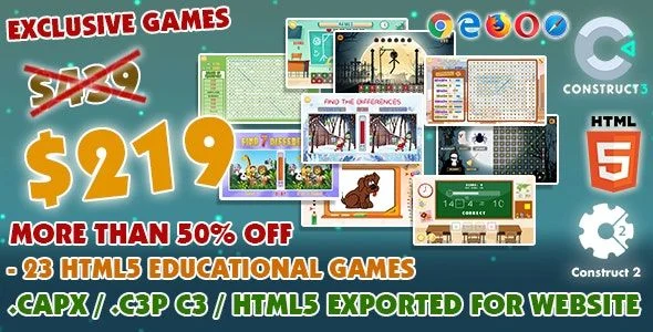 Educational Game Bundle #01 - 23 HTML5 Games - (Construct 2 or 3 source-code)