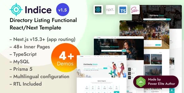 Indice - Directory Listing Functional React Nextjs 14 with TypeScript Template
