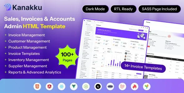 Kanakku - Invoice/ Sales Accounting Admin Dashboard Template (HTML React Vue Angular Laravel)