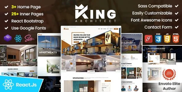 KingArchitect - Property Portfolio Real Estate React Template - No JQuery