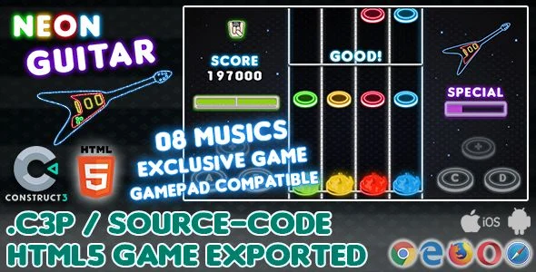 Neon Guitar HTML5 Game - With Construct 3 All Source-code