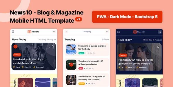 Newsten - Blog Magazine Mobile HTML Template