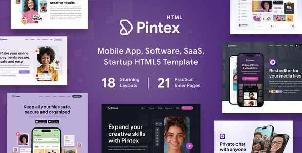 Pintex - Mobile App Software Landing Page HTML Template
