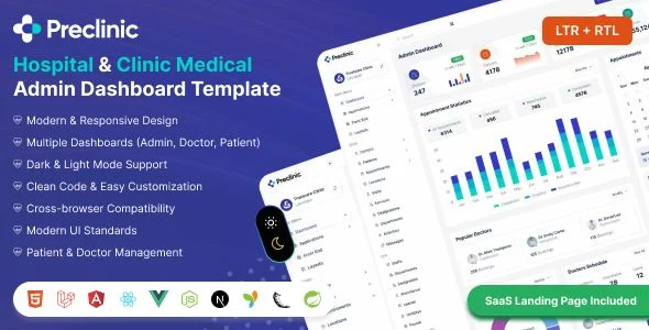 Preclinic - Medical Hospital Admin Dashboard Template for Healthcare Management (HTML/React)
