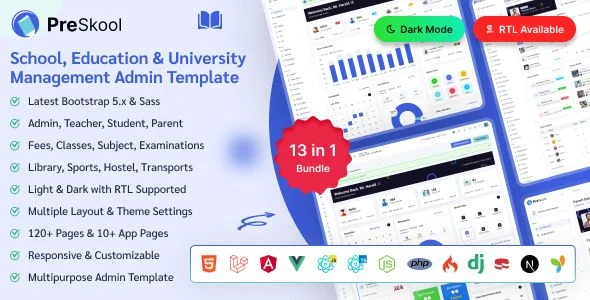 PreSkool - School Management Education Admin Dashboard Template (Nextjs/ Laravel/ React/ Vue)