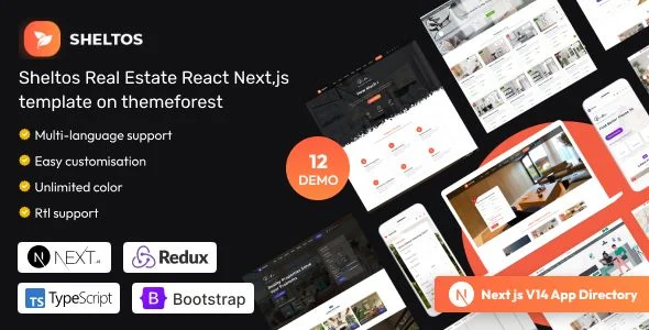 Sheltos - Real Estate React Next Js with Redux Toolkit, React Hooks API Routes Template