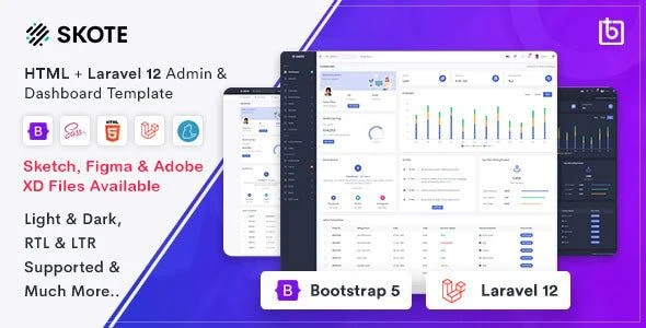 Skote - HTML Laravel 10 Admin Dashboard Template + Sketch