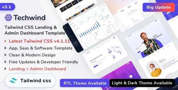 Techwind - Tailwind CSS Multipurpose App, Saas Software Landing Admin Dashboard Template