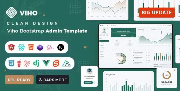 Viho - HTML, React Js/ Angular/ Nuxt Js/ Next Js/ Vue Js/ Django/ .NET Core Laravel Dashboard