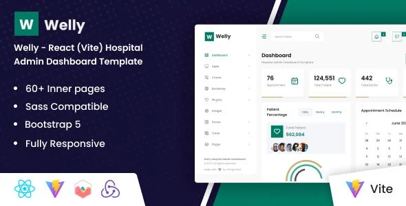 Welly - React (Vite) Hospital Admin Dashboard Bootstrap Template