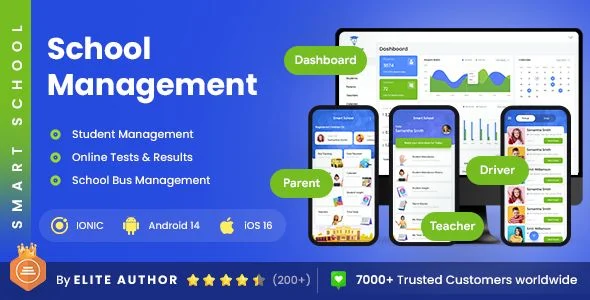4 Apps - School Management App UI | Students’ Activities & School Bus App Template | Smart School