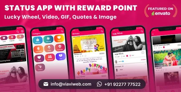 Android Status App With Reward Point (Lucky Wheel, Video, GIF, Quotes & Image) v14.0