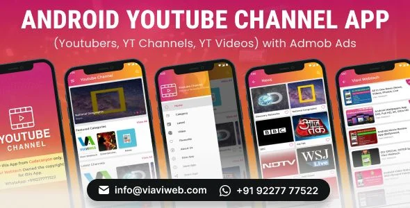 Android YouTube Channel App (Youtubers, YT Channels, YT Videos) with Admob Ads