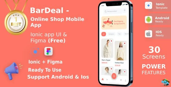 BarDeal ANDROID + IOS + FIGMA (Free) | UI Kit | Ionic | Online Shopping Mobile App