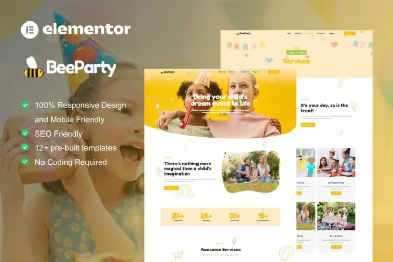 BeeParty - Kids Party Planner Elementor Template Kit