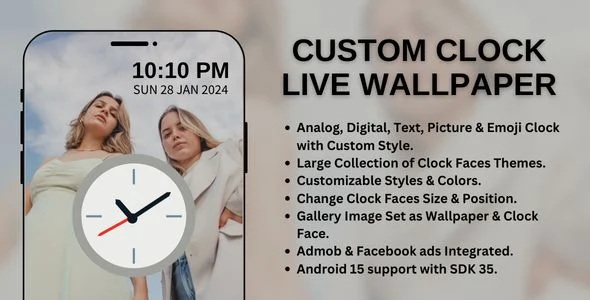 Custom Clock Live Wallpaper | Analog Digital Image Emoji Android