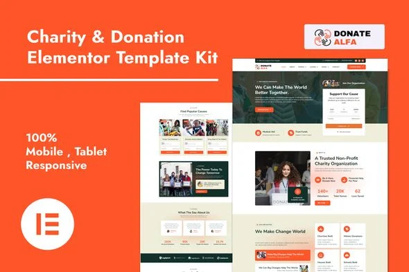 DonateAlfa - Charity & Donation Elementor Pro Template Kit