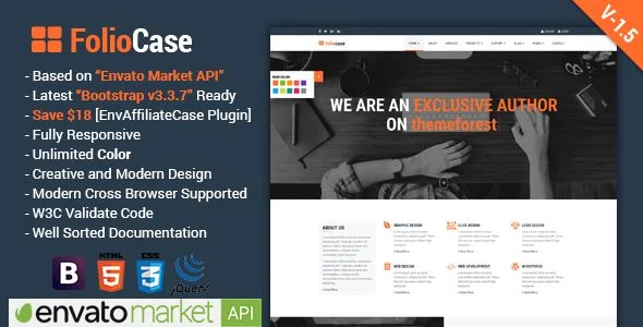 FolioCase | Multipurpose Business with Envato Portfolio & Affiliate Template