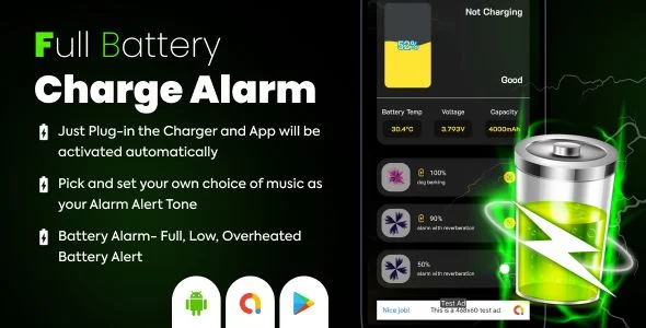 Full Battery Charge Alarm - Smart Battery Alert - Full Charge Alarm - Battery Life Saver