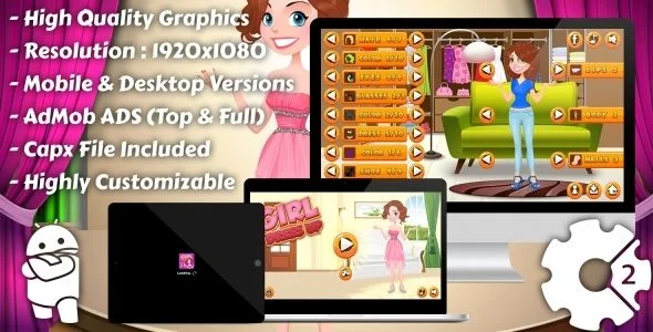 Girl Dress Up - HTML5 Game, Mobile Version+AdMob!!! (Construct 3 | Construct 2 | Capx)