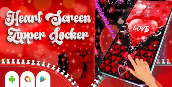 Heart Zipper Lock Screen - Pin Zipper Lock Screen - Screen Lock - Love Zipper Lock Screen