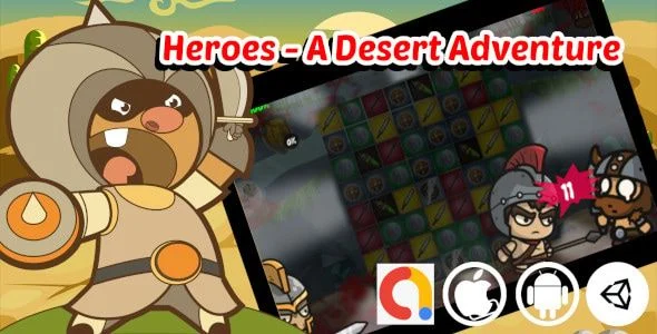 Heroes - A Desert Adventure Unity Match 3 Game Project with Admob ad for Android and iOS