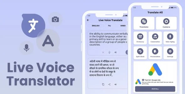 Live Voice Translator with AdMob Facebook Ads Android