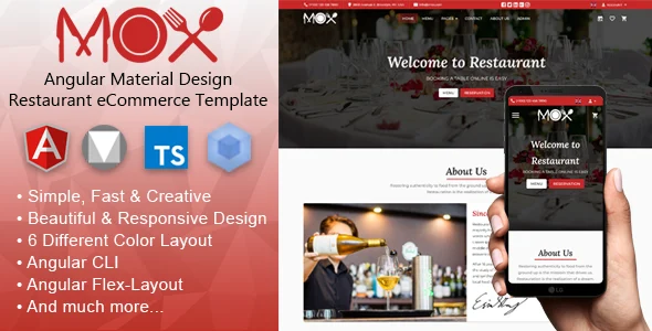 Mox - Angular 21 Material Design Restaurant eCommerce Template + Admin Panel
