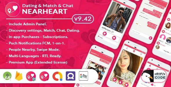 Nearheart - Android Dating Tinder Clone Full App with Admin panel