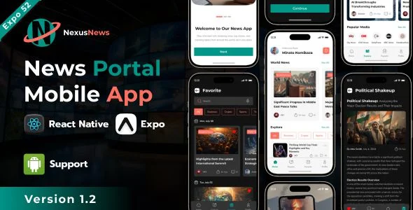 NexusNews Portal React Native Expo App | Free Figma | iOS | Android
