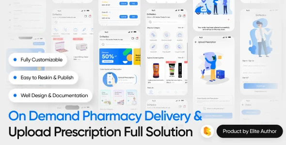On Demand Pharmacy Delivery with Medicine Delivery and Upload Prescription App with 2 Apps & Admin