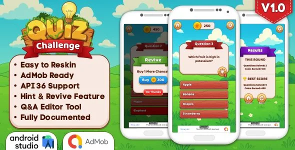 Quiz Challenge - Quiz Game Android Studio Project with AdMob Ads + Ready to Publish