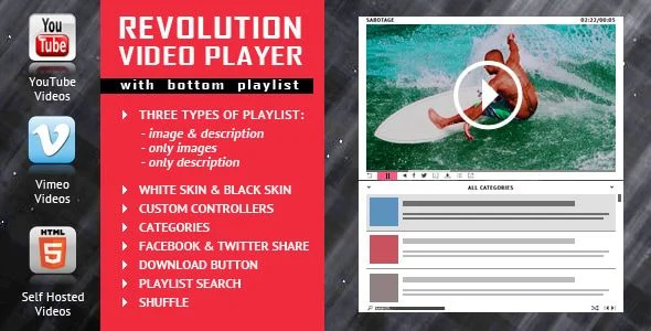 Revolution Video Player With Bottom Playlist - YouTube/Vimeo/Self-Hosted Support