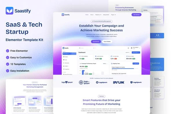 Saastify - SaaS & Tech Startup Elementor Template Kit