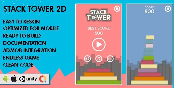 Stack Tower 2D - Unity Game - Android Hypercasual Game
