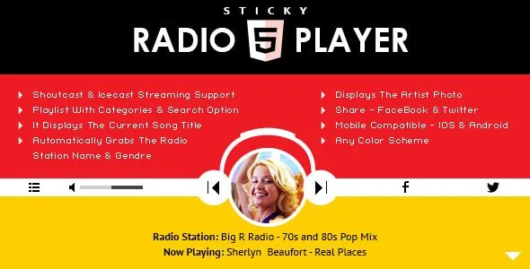 Sticky Radio Player - Full Width Shoutcast and Icecast HTML5 Player