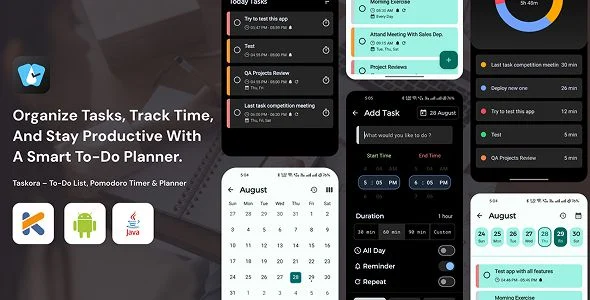 Taskora - To-Do List, Pomodoro Timer & Planner Android App