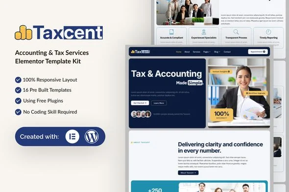 Taxcent - Accounting & Tax Services Elementor Template Kit