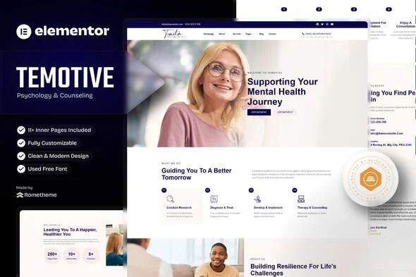 Temotive - Psychology & Counseling Elementor Template Kit