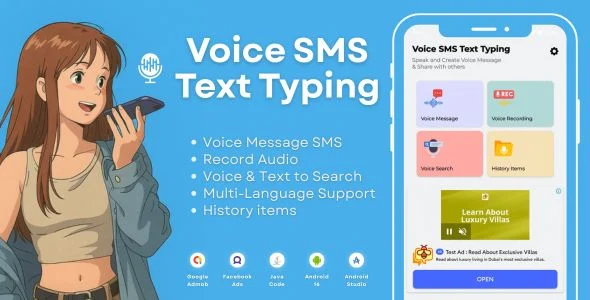 Voice SMS Text Typing with AdMob Facebook Ads Android