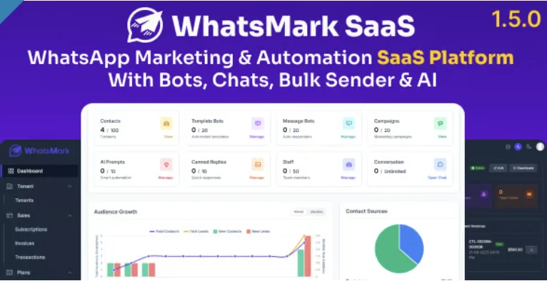 WhatsMarkSaaS - WhatsApp Marketing & Automation SaaS Platform with Bots, Chats, Bulk Sender & AI