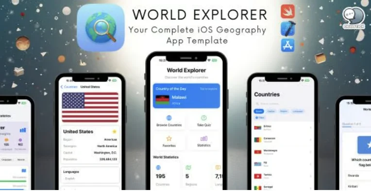 World Explorer - Complete iOS App Template | SwiftUI | In-App Purchase | Quiz Game | Geography