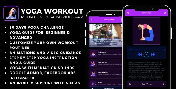 Yoga Workout Exercise Mediation Video with AdMob Ads Android