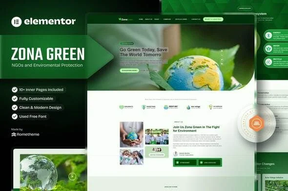 Zona Green - NGOs Environmental Protection Elementor Template Kit