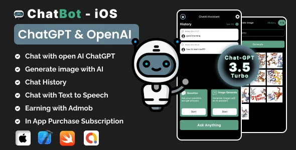 ChatBot AI : using OpenAI iOS Full Applicaiton | image Generator | Swift | ADMOB | Subscription Plan
