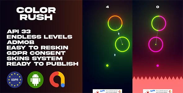 Color Rush - Unity Endless Game Template (Admob Ads + GDPR Consent)