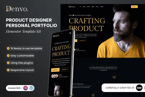 Denvo - Product Designer Personal Portfolio Elementor Template Kit
